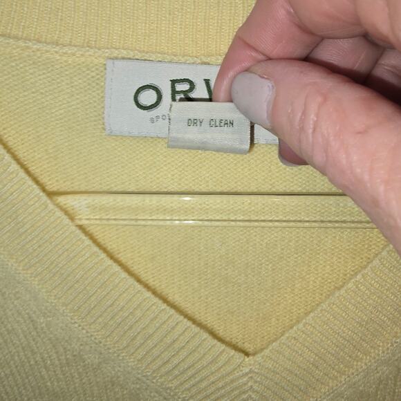 Orvis Men’s V-Neck 100% Cashmere Sweater Light Butter Yellow Size Large - Picture 5 of 6
